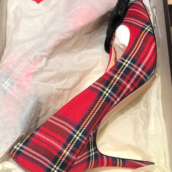 J Crew Elsie Pumps w Bow in Red Tartan NEW - Picture 6 of 7